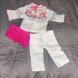 Colorful Embroidered Top and White American Girl Pants Set